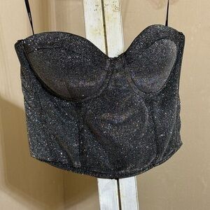 FOREVER 21 BLACK/SILVER SPARKLE BUSTIER SZ SMALL